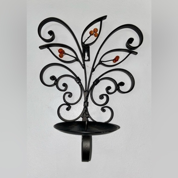 3/75$ Set of 2 Metal Wall mounted Candle Sconce Holder black thick metal‎ leaves - Picture 12 of 14